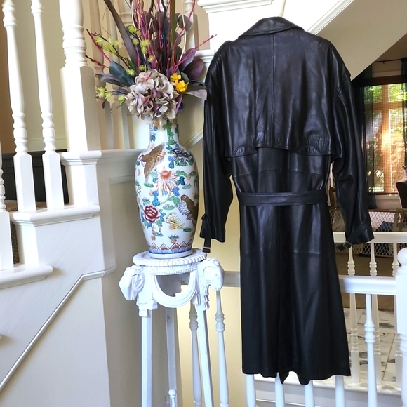 ANDRE Creations de Cuir Mens 2XL Leather Trench Coat Black - Picture 6 of 14